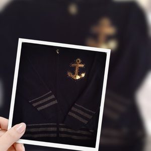 Quacker Factory Navy Blue Zippered Sweater